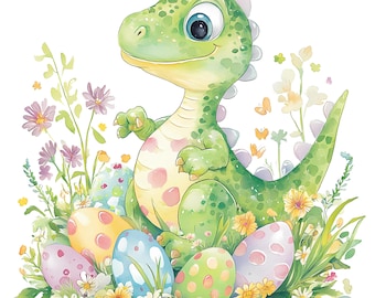 15 Cute Cartoon Easter Dinosaur Clipart, Baby Dinosaur, Printable Watercolor clipart, Nursery Clipart PNG, Instant Download, Commercial use