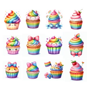 Cupcake arcobaleno 30 PNG, Cupcake acquerello, Cupcake arcobaleno kawaii carini, Download digitale, Uso commerciale