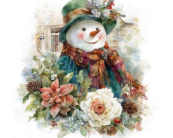 Vintage Christmas Snowman Clipart PNG, Printable Digital Download, Commercial use