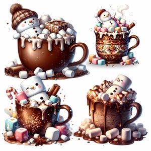 17 Süßer Marshmallow schmelzender Schneemann, überlaufender heißer Kakao, gemütlicher Winter Schneemann, Schneemänner, Winter png, digitaler Download, kommerzielle Nutzung
