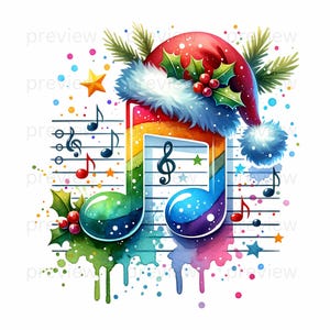 30 note musicali natalizie ad acquerello Sublimazione, Clipart musicale, Clipart natalizia, PNG, Download digitale, Uso commerciale