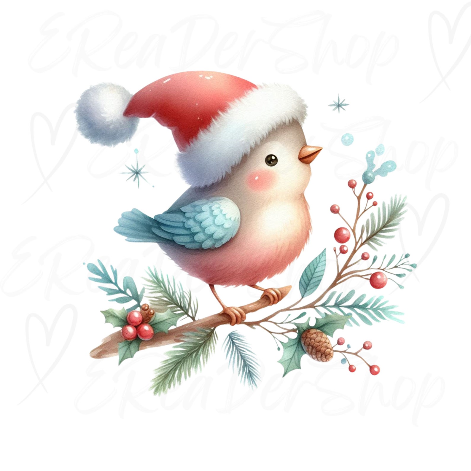 Watercolor Christmas Robin Clipart, Cute Bird PNG (digital Download ...
