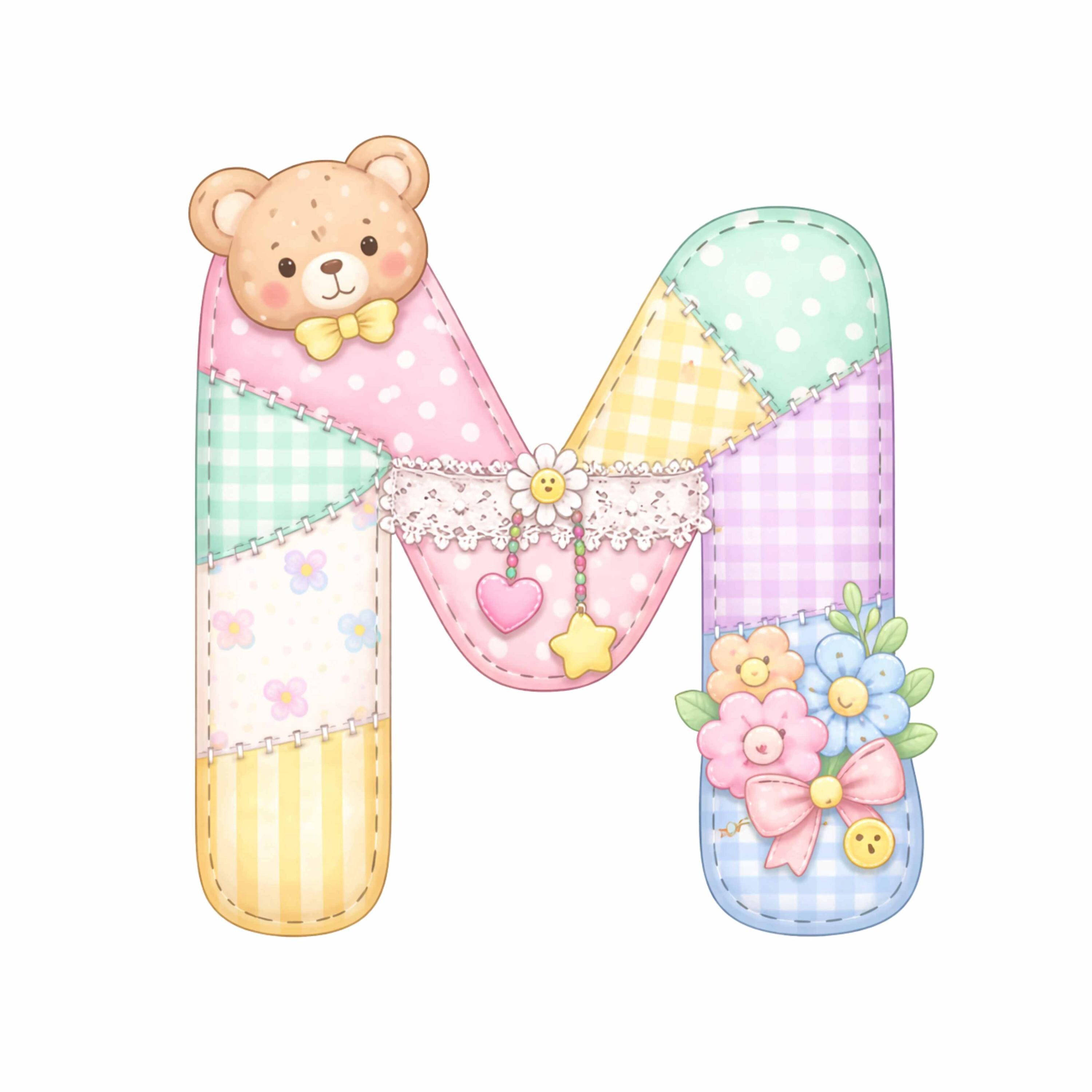 Pastel Patchwork Alphabet & Numbers PNG Bundle | Nursery Clipart ...
