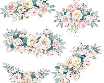 Blush Pink Peony Clipart: Watercolor Floral PNG Printable Digital Download, Commercial Use