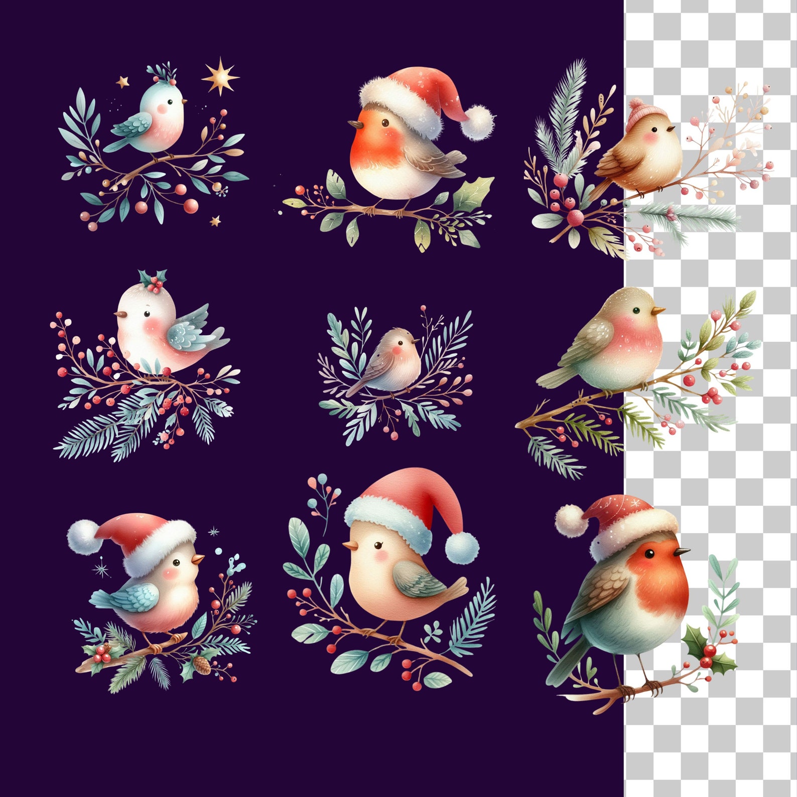 Watercolor Christmas Robin Clipart, Cute Bird PNG (digital Download) - Etsy