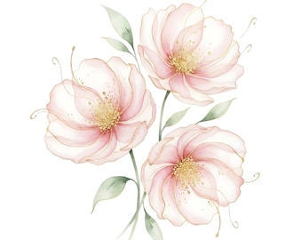 20 Elegant Watercolor Soft Pink Flower Clipart, Pink Floral Abstracts, PNG, Digital Download