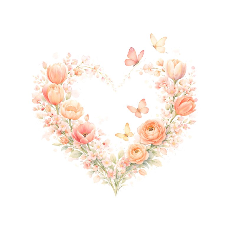 17 Watercolor Floral Heart Wreath Clipart | Romantic Flower Frames ...