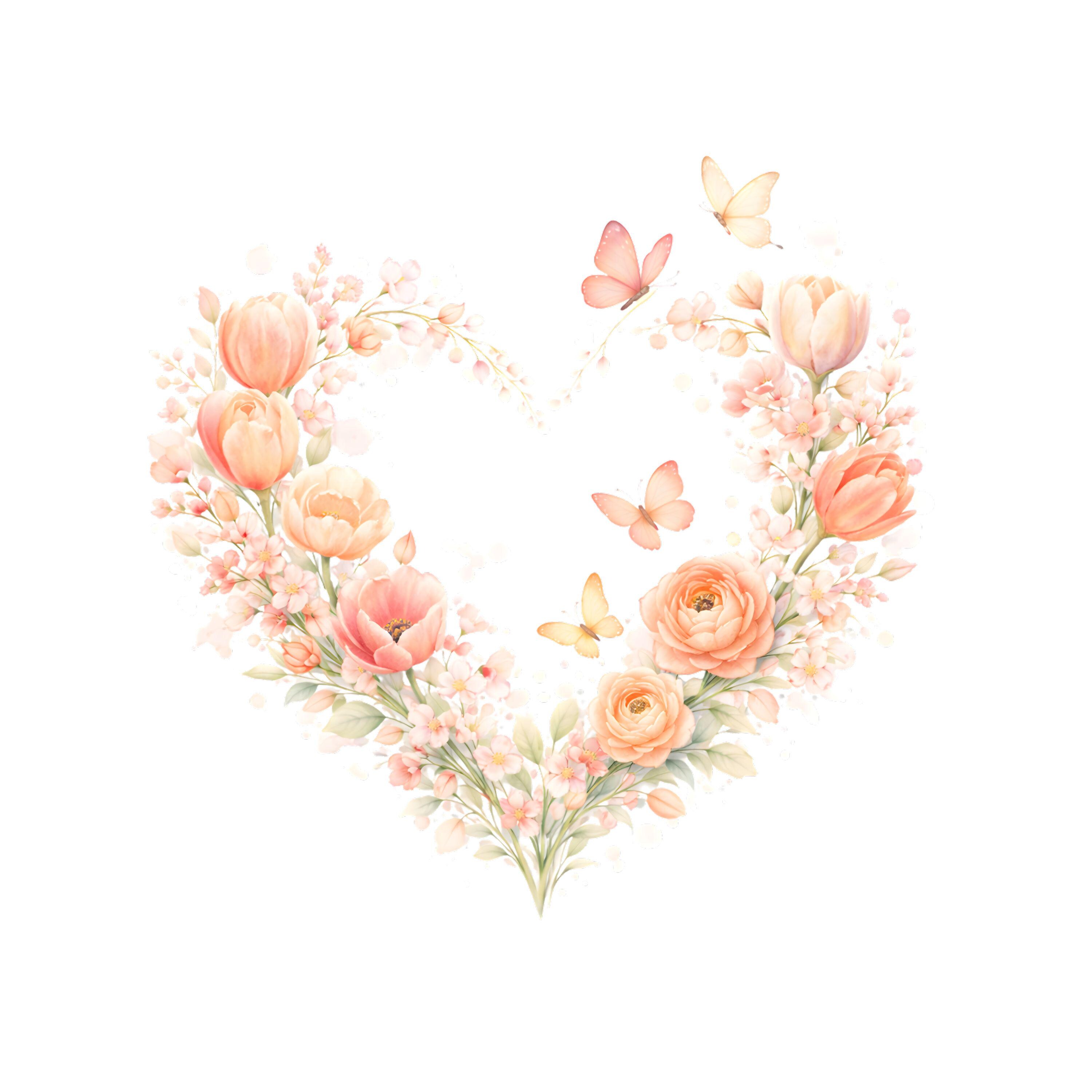 17 Watercolor Floral Heart Wreath Clipart | Romantic Flower Frames ...