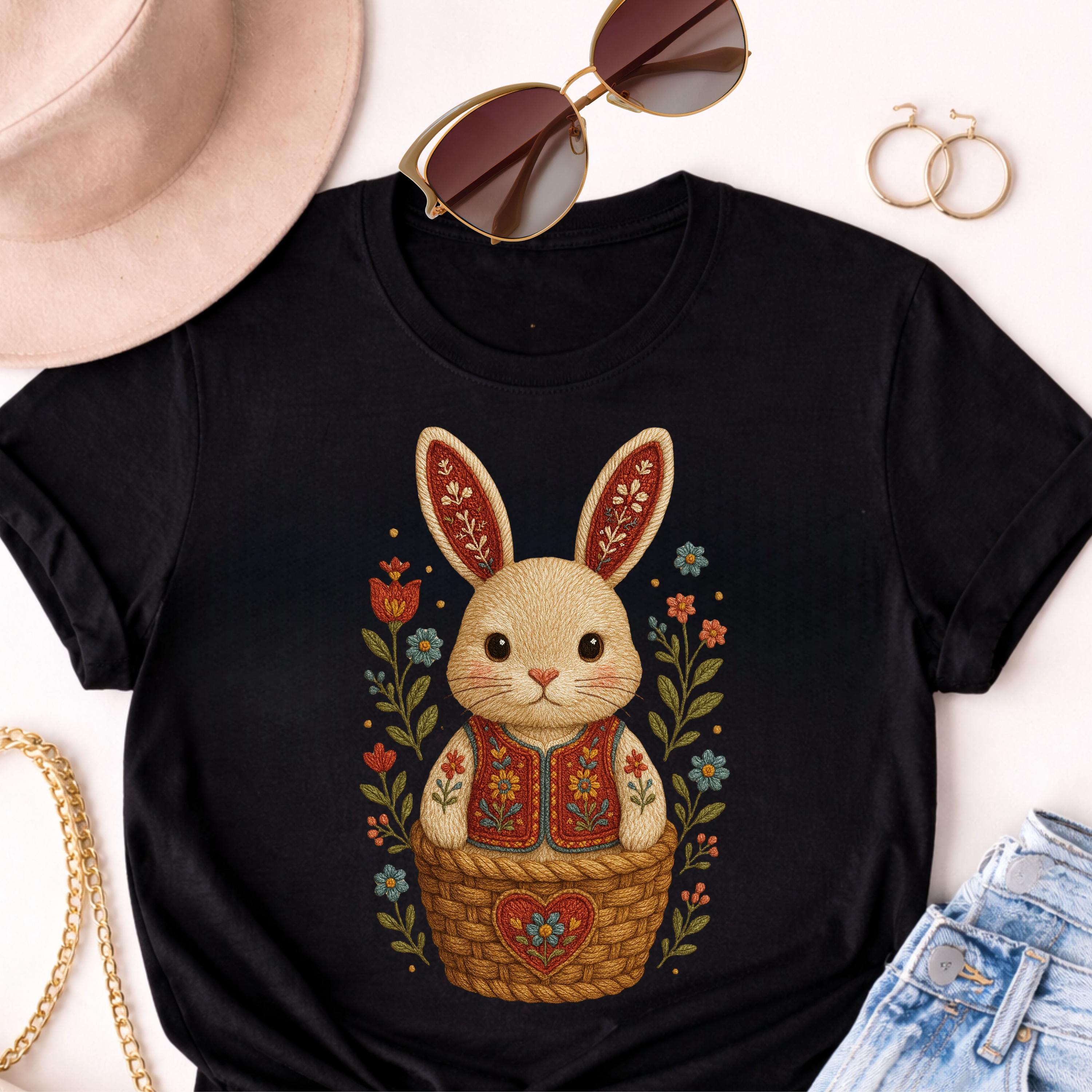 Scandinavian Folk Bunny PNG Embroidery Style Easter Rabbit Floral ...