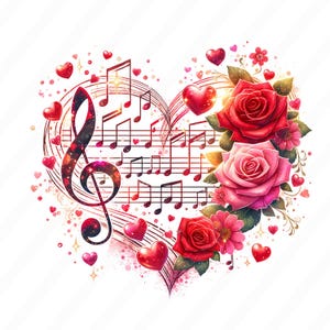 14 Watercolor Valentines Music Notes Sublimation, Music Clipart, Valentines Day Clipart, Treble Clef,  PNG, Digital Download, Commercial use