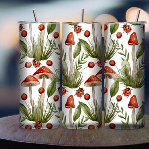 Mushrooms, Greenery, Tumbler Wrap, 20 oz Skinny Tumbler Sublimation Design, Spring Botany PNG, Digital Download, Commercial use