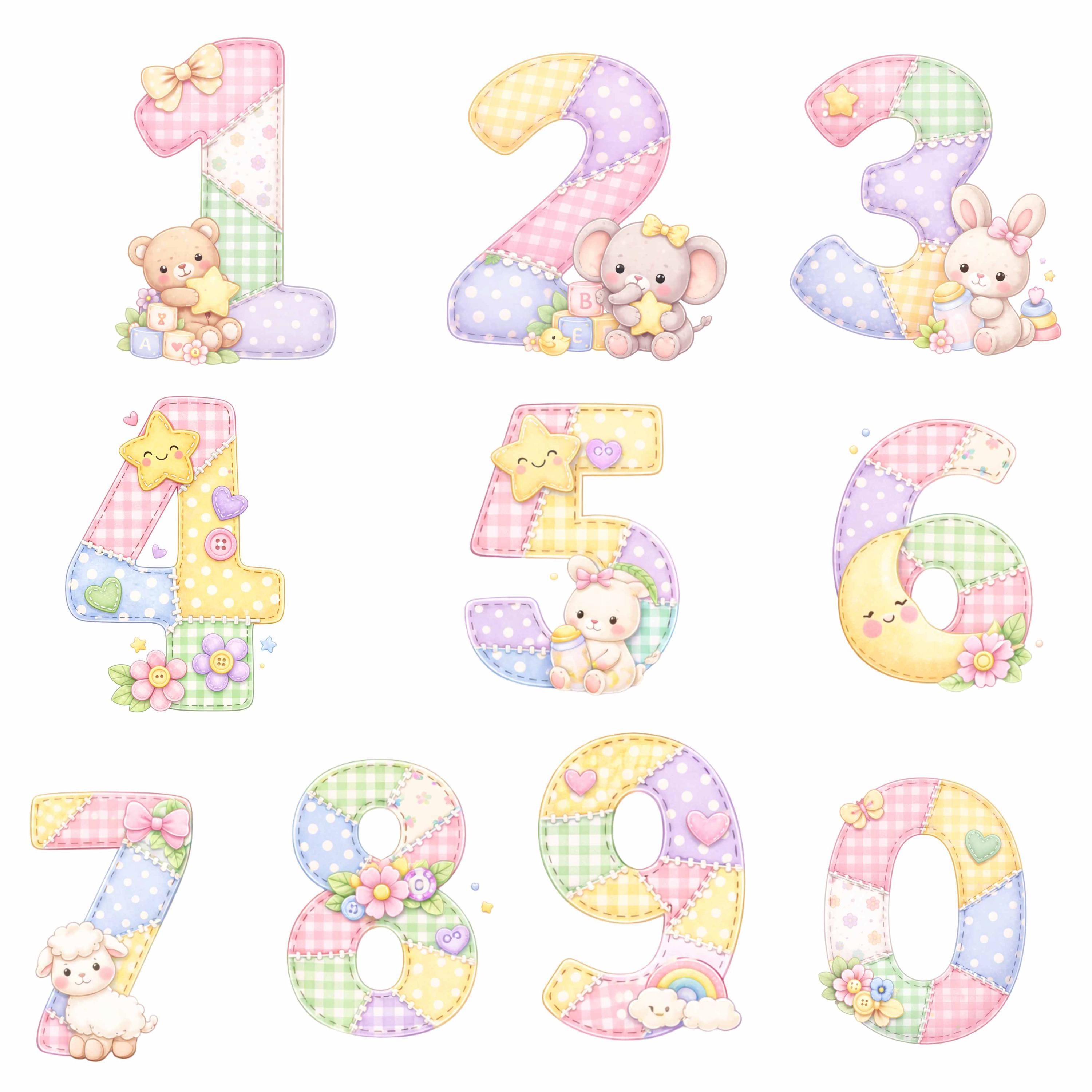 Pastel Patchwork Alphabet & Numbers PNG Bundle | Nursery Clipart ...