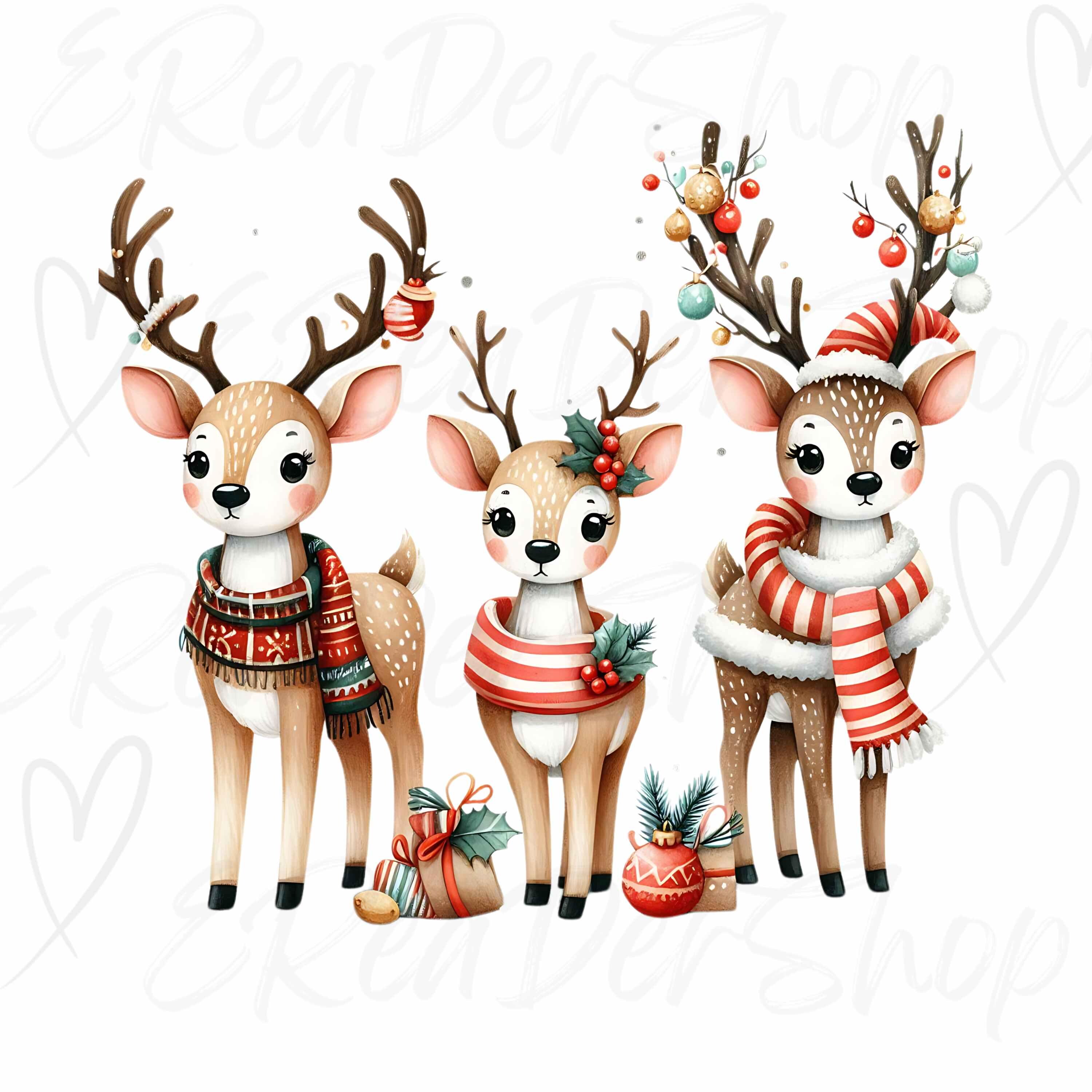Watercolor Christmas Reindeer Clipart, Cute PNG Images (digital ...