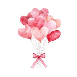Watercolor Heart Balloon Clipart Bundle, Valentines Day, Wedding, Love ...