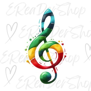20 Watercolor Music Notes Clipart, Rastafarian Color, Treble Clef,  Apparel, Journaling, scrapbooking, Card Making, Digital Download