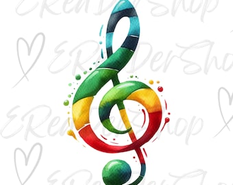 20 Watercolor Music Notes Clipart, Rastafarian Color, Treble Clef,  Apparel, Journaling, scrapbooking, Card Making, Digital Download