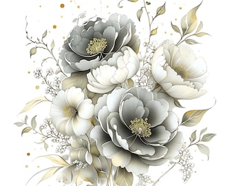 Silver Grey Flower Clipart: Wedding Prints, Card Making Printable Digital Download, Commercial use