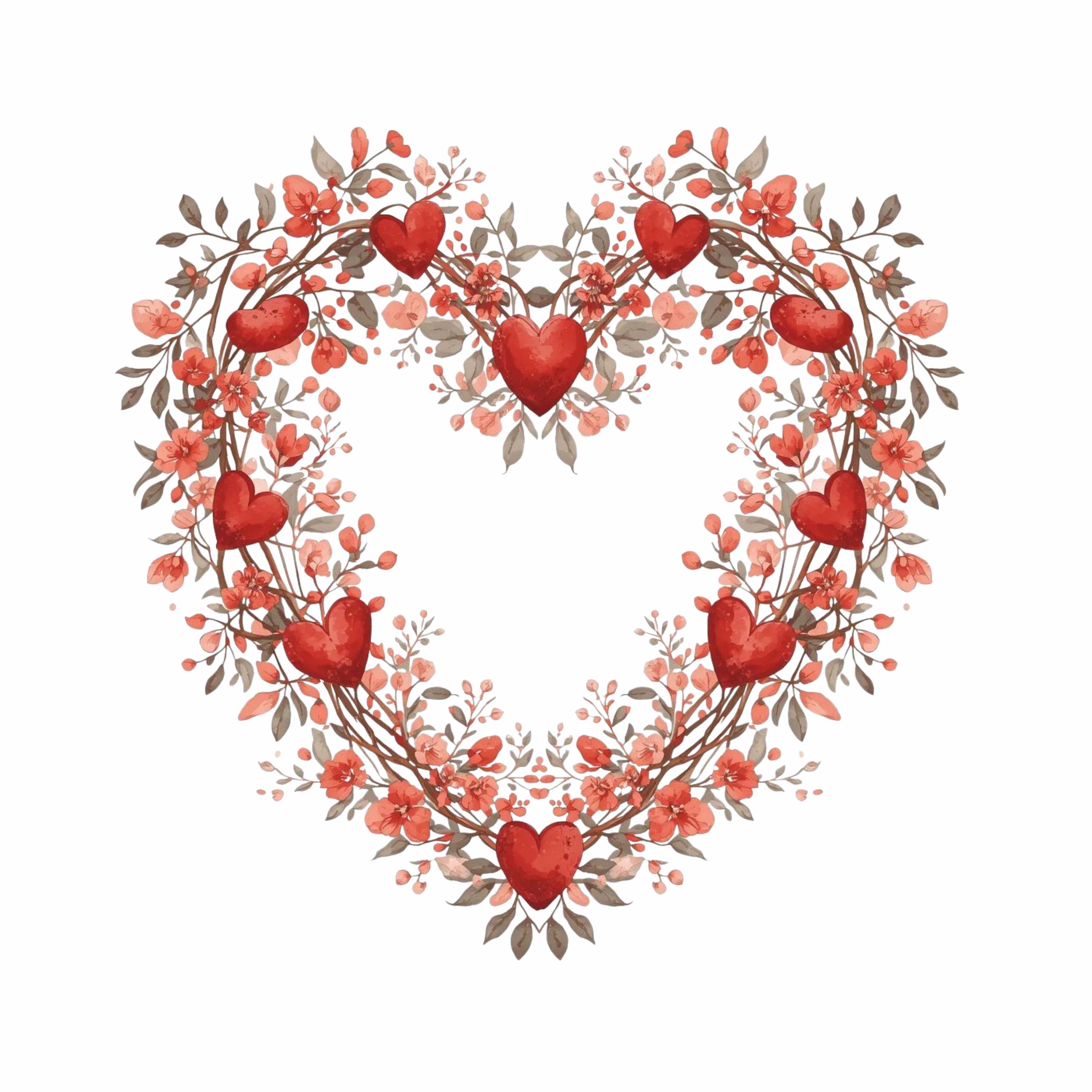 24 Watercolor Floral Heart Wreath PNG Set – Valentine Flower Hearts ...