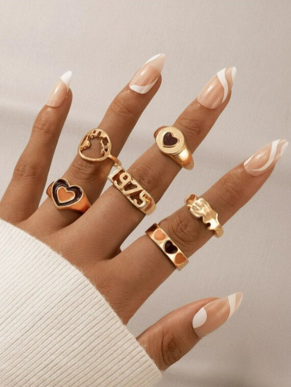 Amazon.com: Vintage Knuckle Rings Set for Women Girls,Boho Dainty Stackable  Midi Finger Rings Chunky Cute Stacking Rings Butterfly Rose Moon Heart Rings  Jewelry Gift (a): Clothing, Shoes & Jewelry