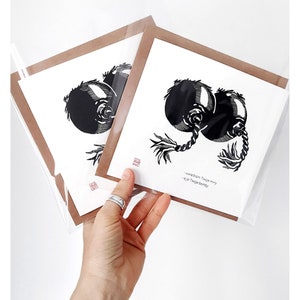 Lustige Liebe Kunst Grusskarte Skurriler Text und Linoldruck Geschenk für Verliebte.