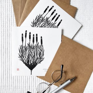 Kunst Grußkarte Original Kunst Grusskarte Schrulliges Briefpapier für Verliebte Katzentail Linolschnittkarte und Haiku-Gedicht mit Kraftpapier-Umschlag.