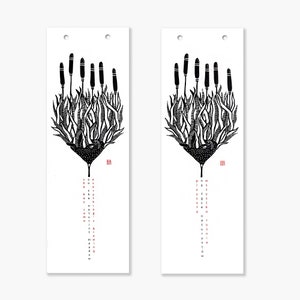 Lisdodde kunst aan de muur, zwart-witte rietplant illustratie, decor voor de prentenkabinet in Japanse stijl