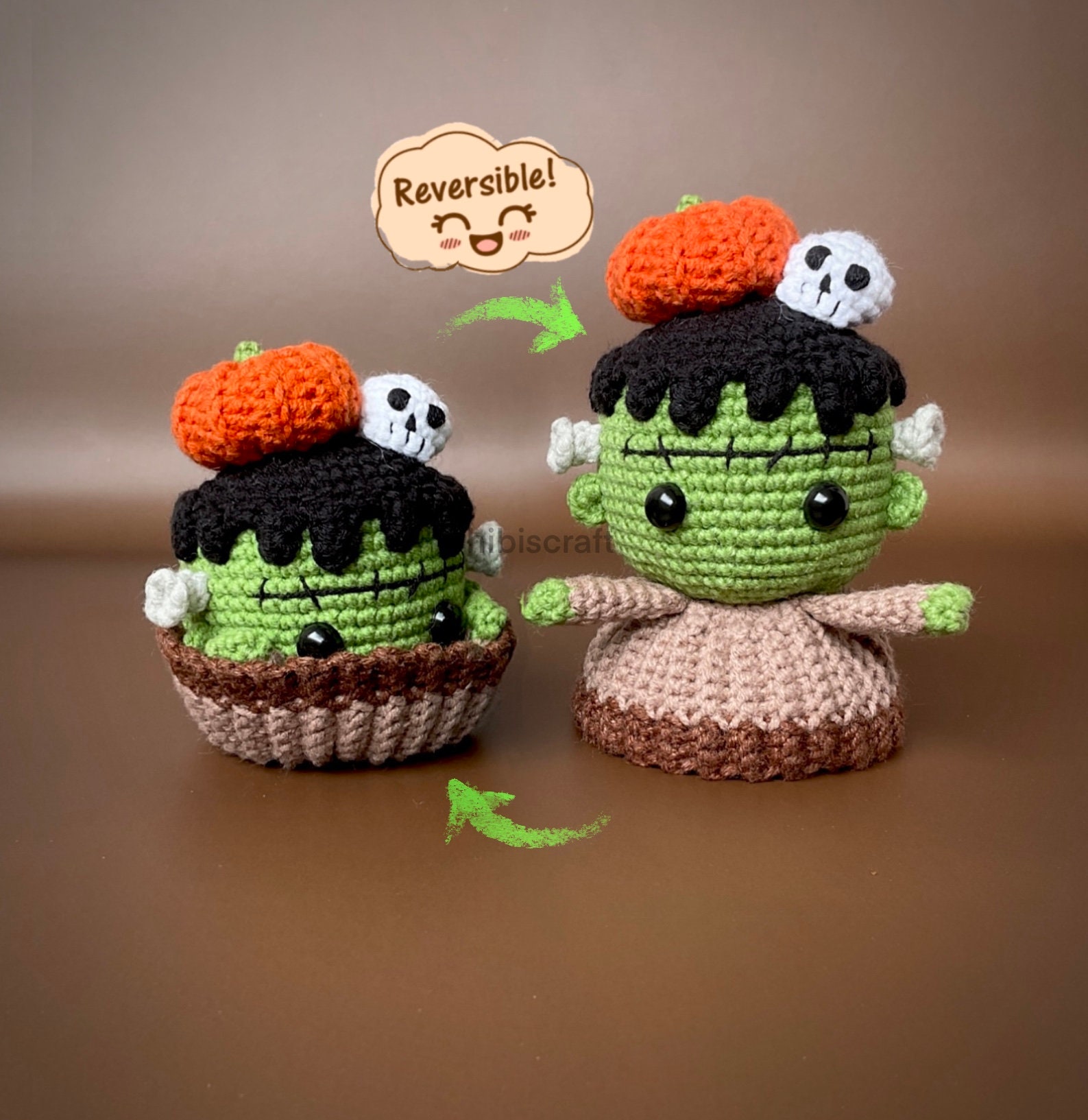 36 Cupcake Crochet Patterns for Sweet Amigurumi, Holiday Decor, and Play Food 24 Halloween Frankenstein Cupcake Crochet