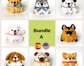 8 Dogs Crochet Pattern Bundle: Labrador, German Shepherd, Husky, Pug, Dalmatian, Beagle, Poodle, Shiba - Reversible Amigurumi (PDF)