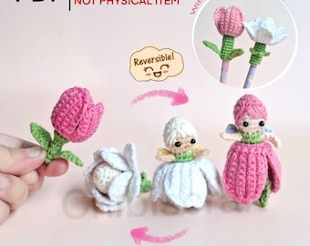 Reversible Jasmine Tulip Fairy Amigurumi Crochet Pattern (Pencil Topper PDF)