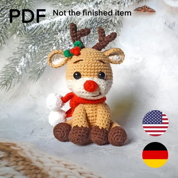 Crochet Reindeer Amigurumi Pattern – Christmas stuffed animal pattern (PDF)