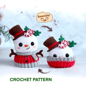 Reversible Snowman Cupcake Amigurumi Pattern - Christmas crochet pattern (pdf)