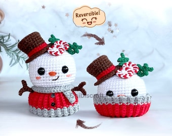 Reversible Snowman Cupcake Amigurumi Pattern - Christmas crochet pattern (pdf)