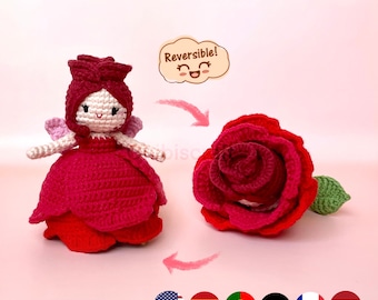 Motif amigurumi fée rose réversible - motif fleur au crochet (PDF)