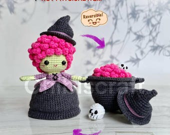 Reversible Witch and Cauldron Amigurumi Crochet pattern - Halloween PDF