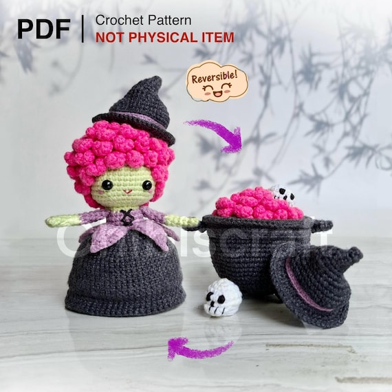 Reversible Witch and Cauldron Amigurumi Crochet pattern - Halloween PDF
