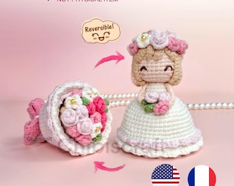 Reversible Flower Bouquet and Bride Amigurumi Wedding crochet pattern (Mini version) PDF