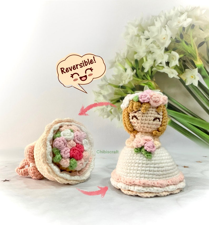 Reversible Flower Bouquet and Bride Amigurumi Pattern wedding crochet pattern PDF image 1