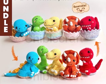 5-in-1 Reversible Dinosaur Amigurumi Crochet Pattern (PDF Download)