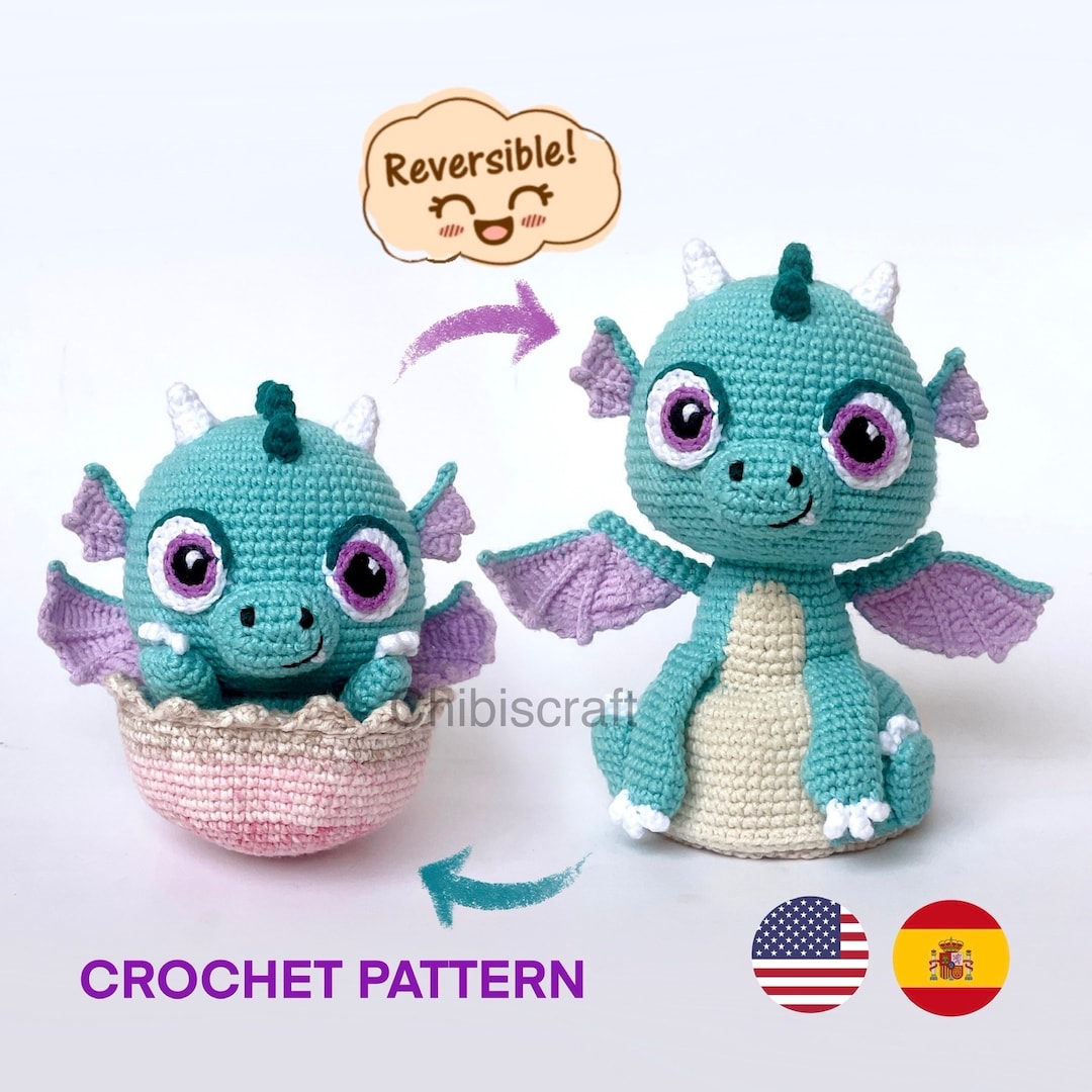 Miniature Dragon Baby Dragon Amigurumi Tiny Cute Blue Purple Pink Dragon  Fantasy Animals Crochet Little Dragon 