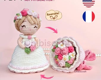Reversible Flower Bouquet and Bride Amigurumi Wedding crochet pattern (Medium version) PDF