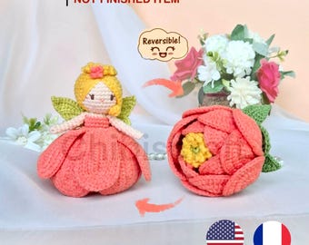 Reversible Peony Flower Fairy Amigurumi Crochet Pattern PDF
