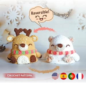 Vändbart julmönster med amigurumi – Julgransprydnad – Ren och isbjörn (PDF)