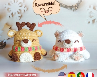 Reversible Christmas Amigurumi Pattern – Christmas ornament – Reindeer and Polar Bear (PDF)