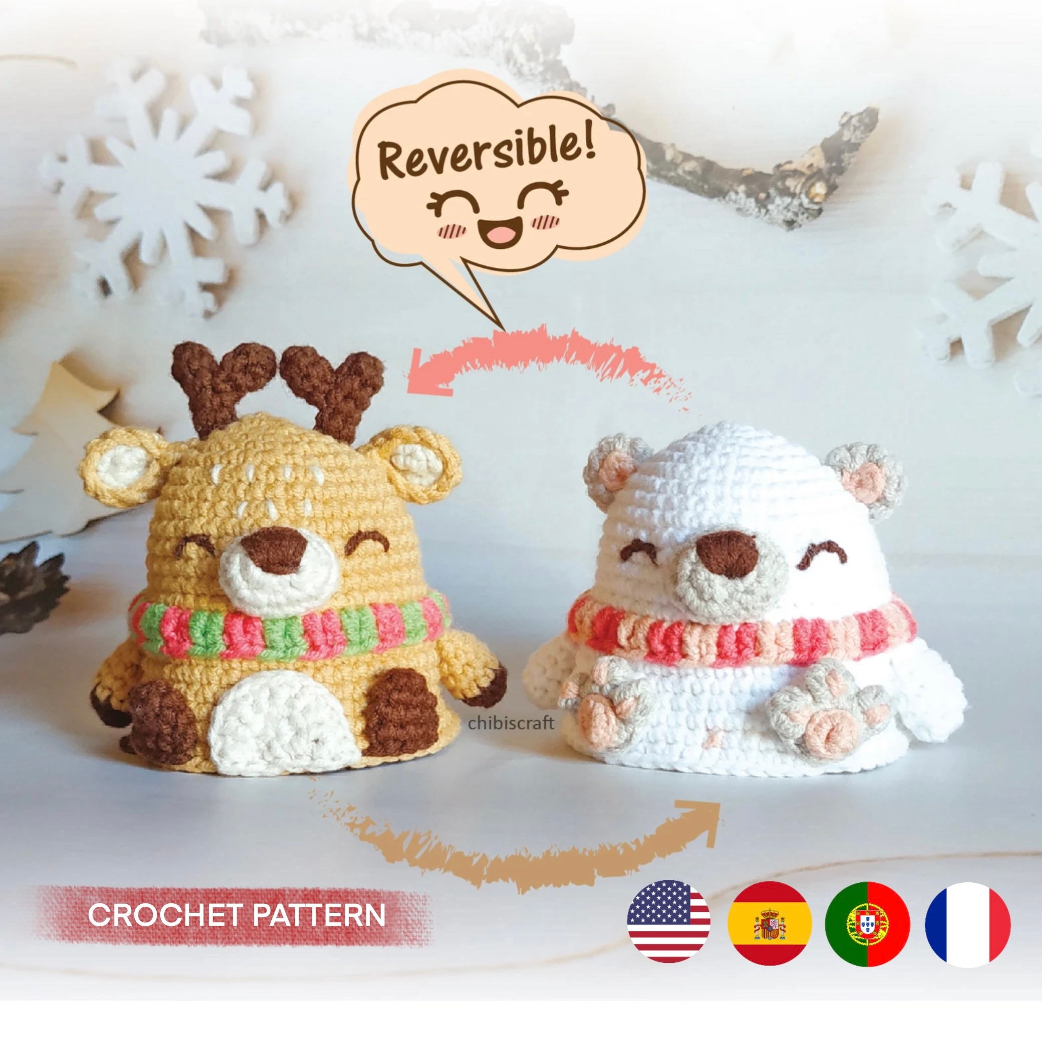 リバーシブルクリスマスあみぐるみパターン – クリスマスオーナメント