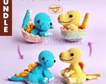 BUNDLE Reversible Hatching Baby Dinosaur Stegosaurus Spinosaurus PDF Amigurumi Crochet pattern
