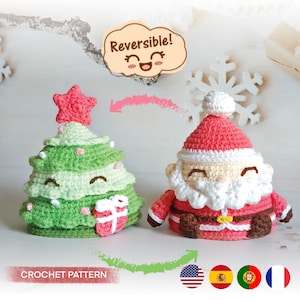 Reversible Christmas Amigurumi Pattern – Christmas ornament – Santa Claus and Christmas Tree (PDF)