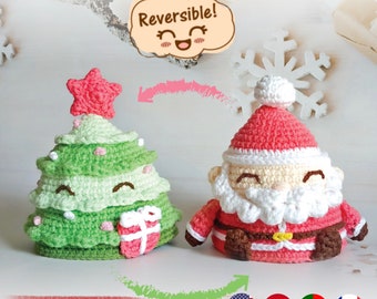 Reversible Christmas Amigurumi Pattern – Christmas ornament – Santa Claus and Christmas Tree (PDF)