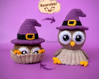 Halloween Owl Cupcake Crochet Pattern – Reversible Amigurumi pattern - ENG (PDF)