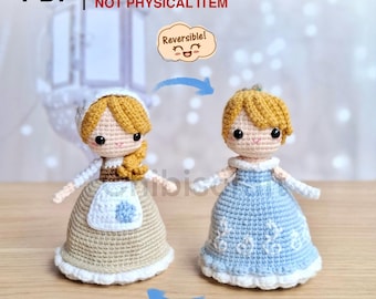 Reversible Cinderella Amigurumi Crochet pattern - Princess Fairy Tale - PDF