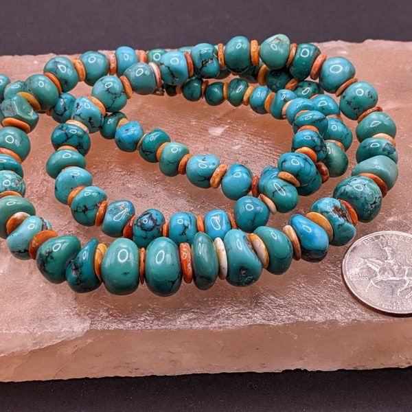 Beautiful, authentic, Santo Domingo Pueblo turquoise and spiney oyster bead necklace